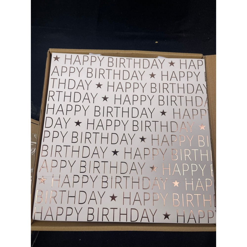 12 Pack Happy Birthday Gift Bags Rose Gold Foil White 10x10x4.5 Ribbon Handle